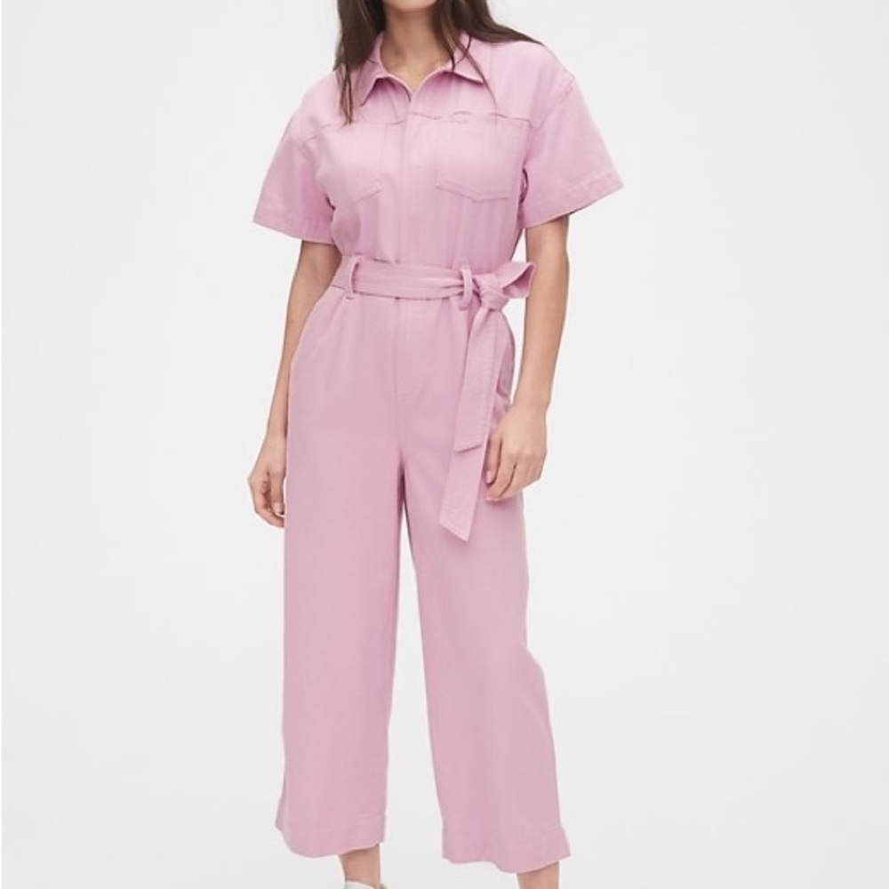 Gap gap utility tie belt short sleeve jumpsuit in frangrant lilac
